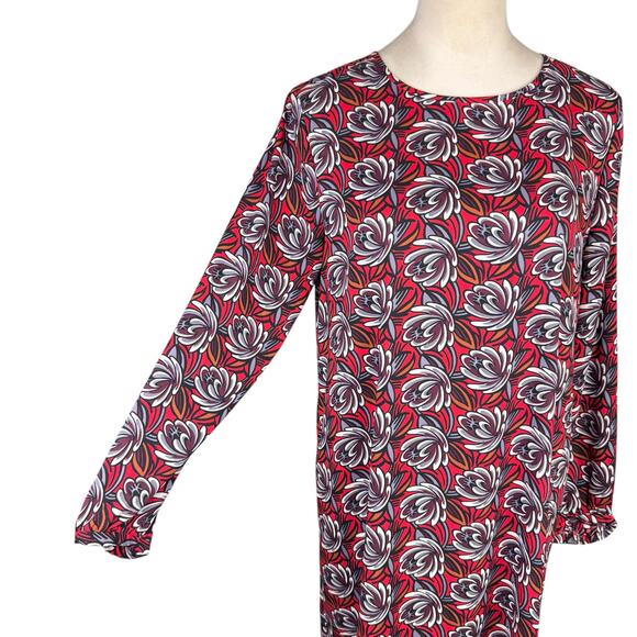 loft TALL Shadow Floral Red Print 3/4 Sleeve Lightweight Knee Length Shift Dress - Picture 8 of 14